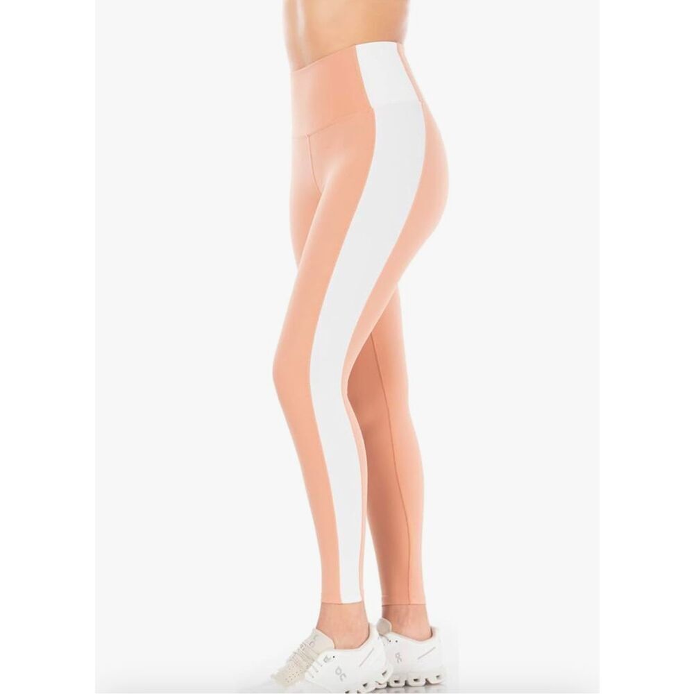 Kyodan ribbed stripe cropped leggings Color Block Tan White Size Small NWOT - Picture 2 of 7
